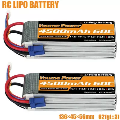 £90.99 • Buy 2pcs Youme 22.2V 4500mAh LiPo Battery 6S For RC Airplane Car Truck Drone Boat
