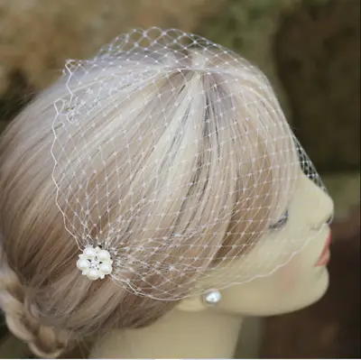 Simple Mesh Netted Bridal Birdcage Veil Small Flower Hat Vintage Hair Accessory • $37.95