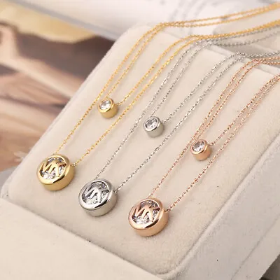 Michael Kors Logo Double-Layer Round Pendant Zircon Necklace Best Gift • $29.34