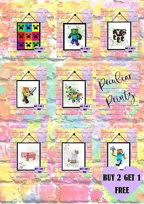 BUY 2 GET 1 FREE Minecraft Watercolour Print Poster Wall Art A4 • £2.75