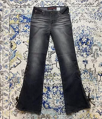 Vtg 00s Y2k MUDD Yo! Side Lace Up Stretch Low Rise Flare Jeans Size 5 32 Inseam • $29.99