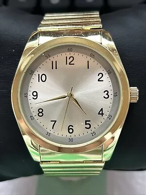 Easy Read Gold Tone Large Face Men’s Stretch Band Watch • $10