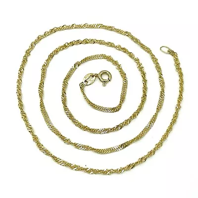 9ct 375 Yellow Gold Singapore Link Necklace - 50cm - 1.3mm Width - Italy • $165