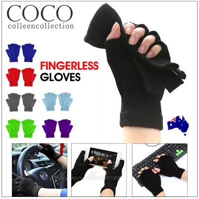 1 Pair Winter Fingerless Gloves Open Finger Black Soft Warm Knitted Glove Unisex • $5.95