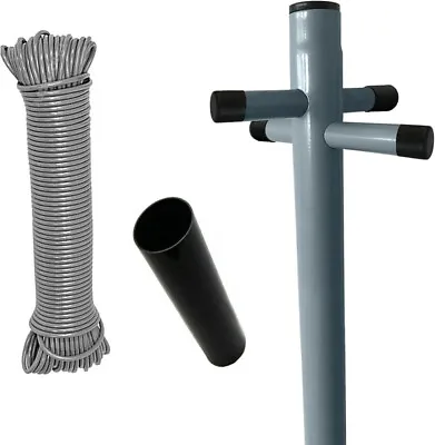 2.4m Galvanized Washing Line Post Pole Heavy Duty Clothes Support With Socket • £27.88