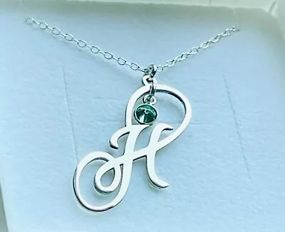 Personalised 925 Sterling Silver Initial Necklace With Birthstone • £21.50