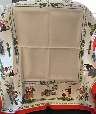 Vintage Swedish Linen Tablecloth Boys And Girls Dancing Row Boat  Church • $60