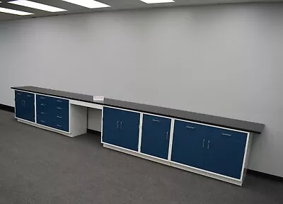 19' Laboratory Blue Cabinets W/ Countertops & Bench / Fisher American / E1-817 • $7410