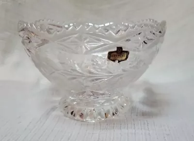 Zajecar Lead Crystal Etched Flower Bowl  Dish Saw Tooth Edge Footed Vintage  • $25.95