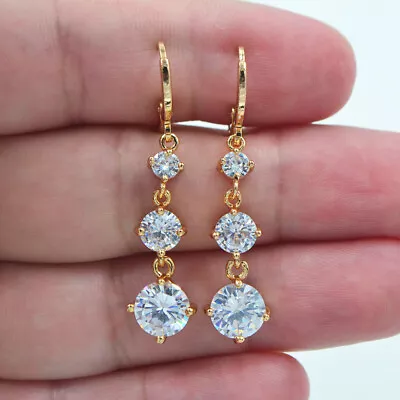 18K Yellow Gold Filled Women Round White Mystic Topaz Dangle Earrings Jewelry • $2.99