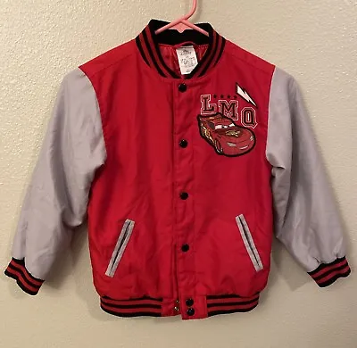 Disney Pixar Boys Size 5/6 Lightning McQueen Varsity Jacket Red Gray Black • $15