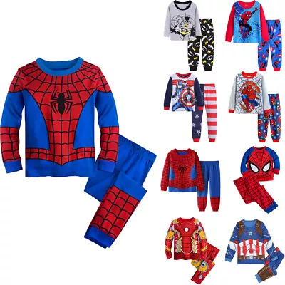 Super Hero Spider Man Iron Man Pyjamas Kids Sleepwear Boys Nightweawr PJs Outfit • £3.39