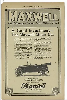 1917 Maxwell Motor Co. Ad: Touring Car - INVESTMENT! - Detroit Michigan • $17.76