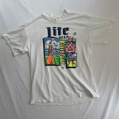 Vintage 90s Miller Lite Volleyball T Shirt White Mens S/M (no Tag) • $15