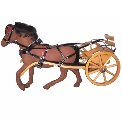 Vintage STEHA Lieha Harness Horse Cart Toy West Germany Flocked Toy Model Wheels • $119.99