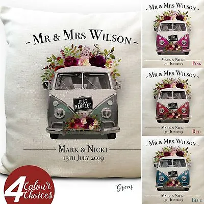 Personalised Wedding Gift Vintage Camper Van T1 Cushion Cover - 4 Colours 16Inch • £14.99