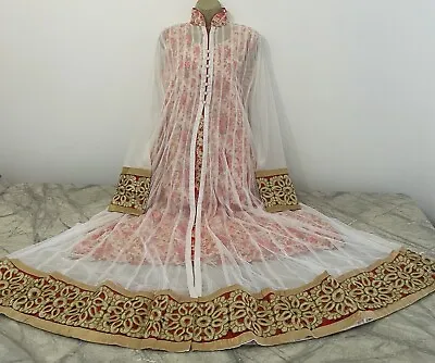 Anarkali Readymade Ladies Indian Pakistani Long Red & White Dress Size 44 XL • £29.99