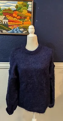 Moffat Woolens Scotland Blue Metallic Thread Fuzzy Mohair Wool Blend Sz Medium M • $64.95