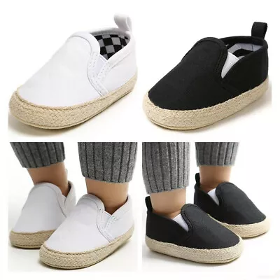 Newborn Baby Boy Pram Shoes Infant Slip On PreWalker Trainers Casual Shoes 0-18M • £4.99