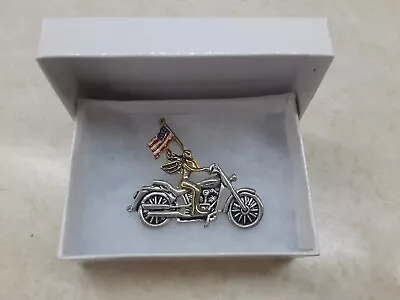 Vintage 2  Angel Motorcycle Pin W/American Flag - V-Twin Bike (no Logo) New • $5.99