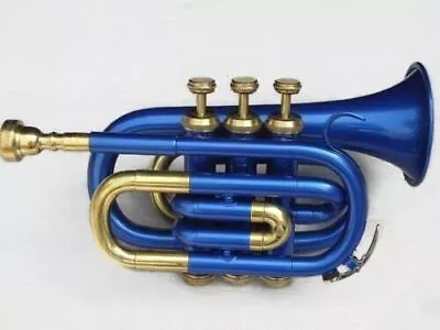 MINI POCKET New BLUE BRASS Finish Bb Pocket Trumpet • $127.08