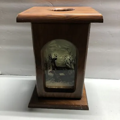 VTG Wood Box Stained Glass Deer Candle Sconce Holder LODGE CABIN MAN CAVE 9.25” • $18