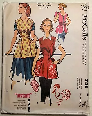 Vintage 1950s McCall’s Pattern 2133 Cobbler Apron Mitt Rooster Transfer Size M • $5