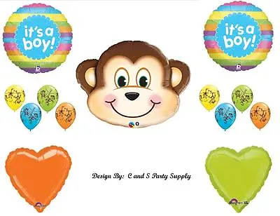 BABY BOY MONKEY RAINBOW Shower Balloons Decorations Supplies Jungle Mischevious • $16.95