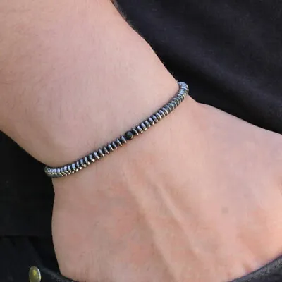 Magnetic Hematite Black Beads Bracelet Bangle Healing Men Women Adjustable Gift • $2.18