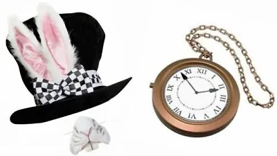 Adults Deluxe Black Top Hat Bunny Ears White Rabbit Nose Inflatable Fancy Dress • £4.99