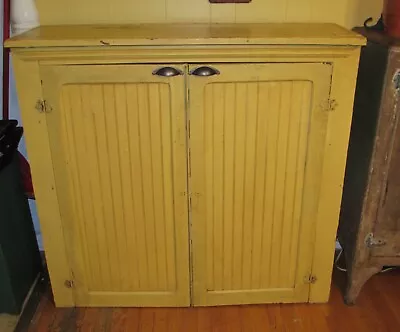 Antique Vintage Mission Style Solid  Wood Yellow Cabinet   #1891 • $350