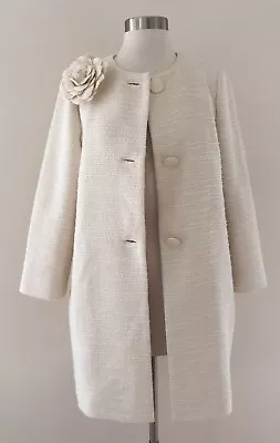 New Kate Spade Tweed Corsage Coat Rambling Roses Sand Dune Ivory Sz 0 RARE! • $907.45