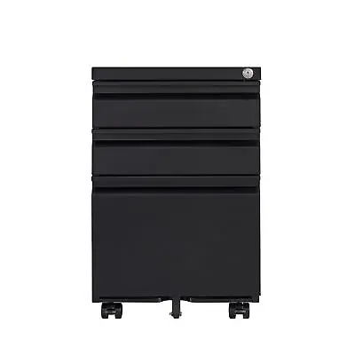 3-Drawer Mobile Metal File Cabinet With Lock Black • $125.99