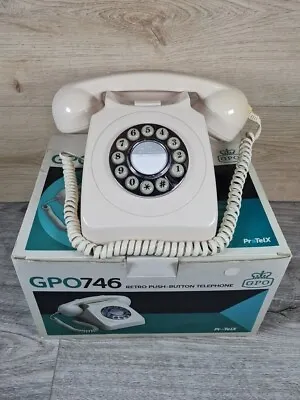 GPO 746 Retro Push Button Telephone Phone Landline - Ivory (READ!) Boxed UK P+P • £19.95