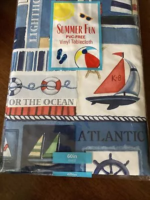 Summer Fun Brand Vinyl Tablecloth 60  Round 52 ~SAILING~FREE SHIPPING! • $12.99
