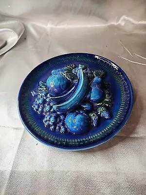 Vtg INARCO POTTERY INDIGO BLUE MOOD Wall Hanging Plate 3D FRUIT 10  • $25