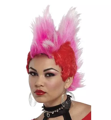 Double Mohawk Spike Red Pink 1980s 70s Punk Rocker Mohican Womens Costume Wig • $29.38