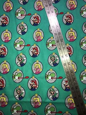 Super Mario Bros. On Green Cotton Fabric 1/2 Yard (18 By 44”)  New • $4.95