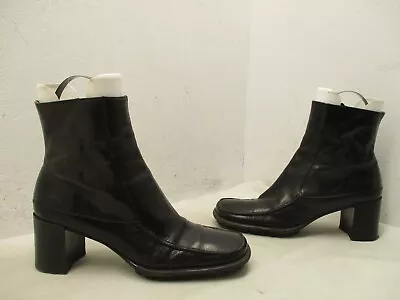 VIA SPIGA Black Leather Moc Toe Zip Ankle Boots Womens Size 8.5 M • $39.95