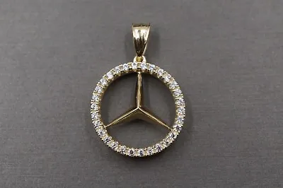 10K Solid Yellow Gold 1.1  Mercedes Benz CZ Charm Pendant. • $160