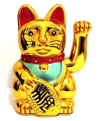  Feng Shui GOLD BECKONING CAT Wealth Lucky Waving Kitty Maneki Neko 5  Tall • $12.98