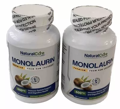 Lot For 2 Natural Cure Labs Premium Monolaurin 600mg 2 X 100 Capsules Exp: 06/25 • $24.49