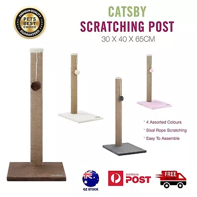 Cat Scratching Post Kitten Tree Single Sisal Scratcher Pole With Toy 65cm Tall  • $33.95