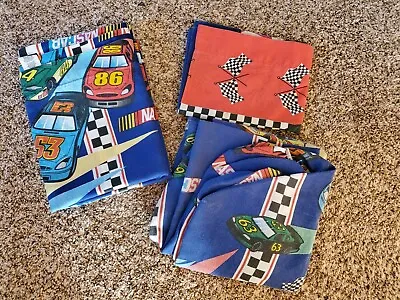 Vintage Nascar Race Cars Bedding Twin Flat Fitted Sheet Bed Set Pillow Case • $28