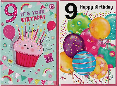 Age 9 (9th) Girls / Childrens / Kids Birthday Cards MULTI-BUY DISCOUNT AVAILABLE • £1.50