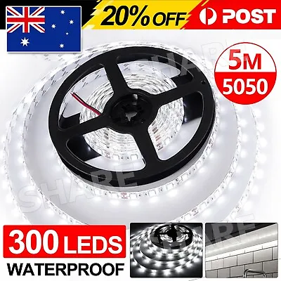 5m LED Strip Lights 12V Waterproof 5050 SMD Cool White 300 LEDs 60led/m Daylight • $11.45