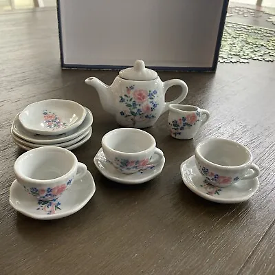 Vintage Miniature Toy Tea Set - YU RI Craft China Porcelain Pink Floras 12 Piece • $8.50