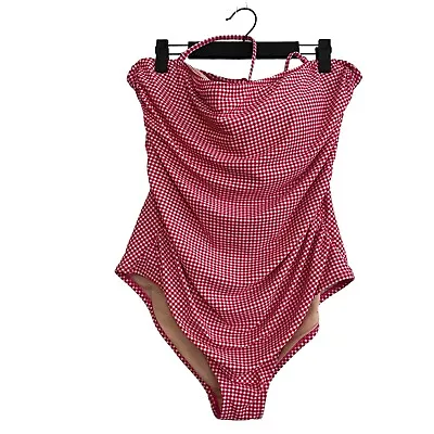 J. Crew One Piece Swimsuit Red Gingham Size XL Square Neck Removable Straps • $22.49