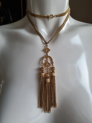 £49.99 • Buy Vintage Trifari Statement Double Chain Tussle Necklace Gold Tone
