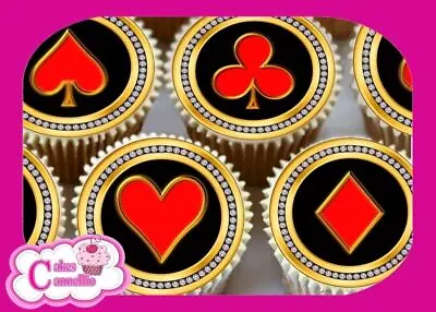 Bling Playing Card Suit Edible Cupcake Toppers Rice Cake Decorations 9172 • £2.99